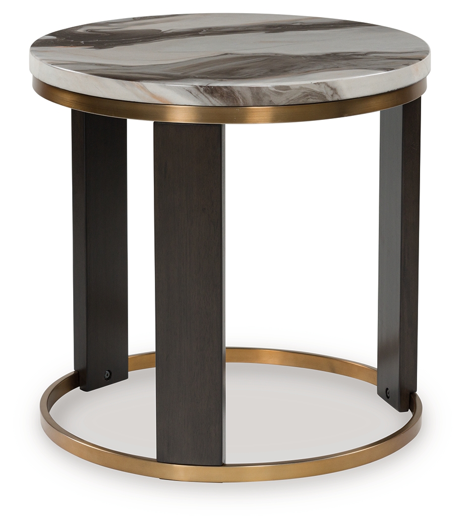 Jazmore Dark Brown Faux Marble Round End Table | Woodstock