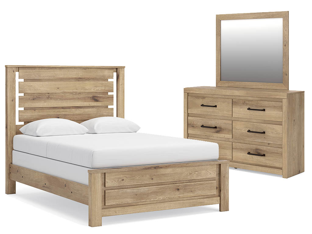 家具セット Brozmont Tan 3 Piece Panel Bedroom Set | Woodstock Furniture