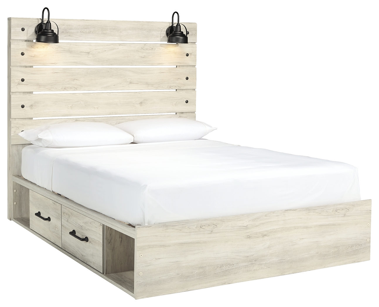 Cambeck Whitewash Panel Bed W 2 Storage Drawers | Woodstock