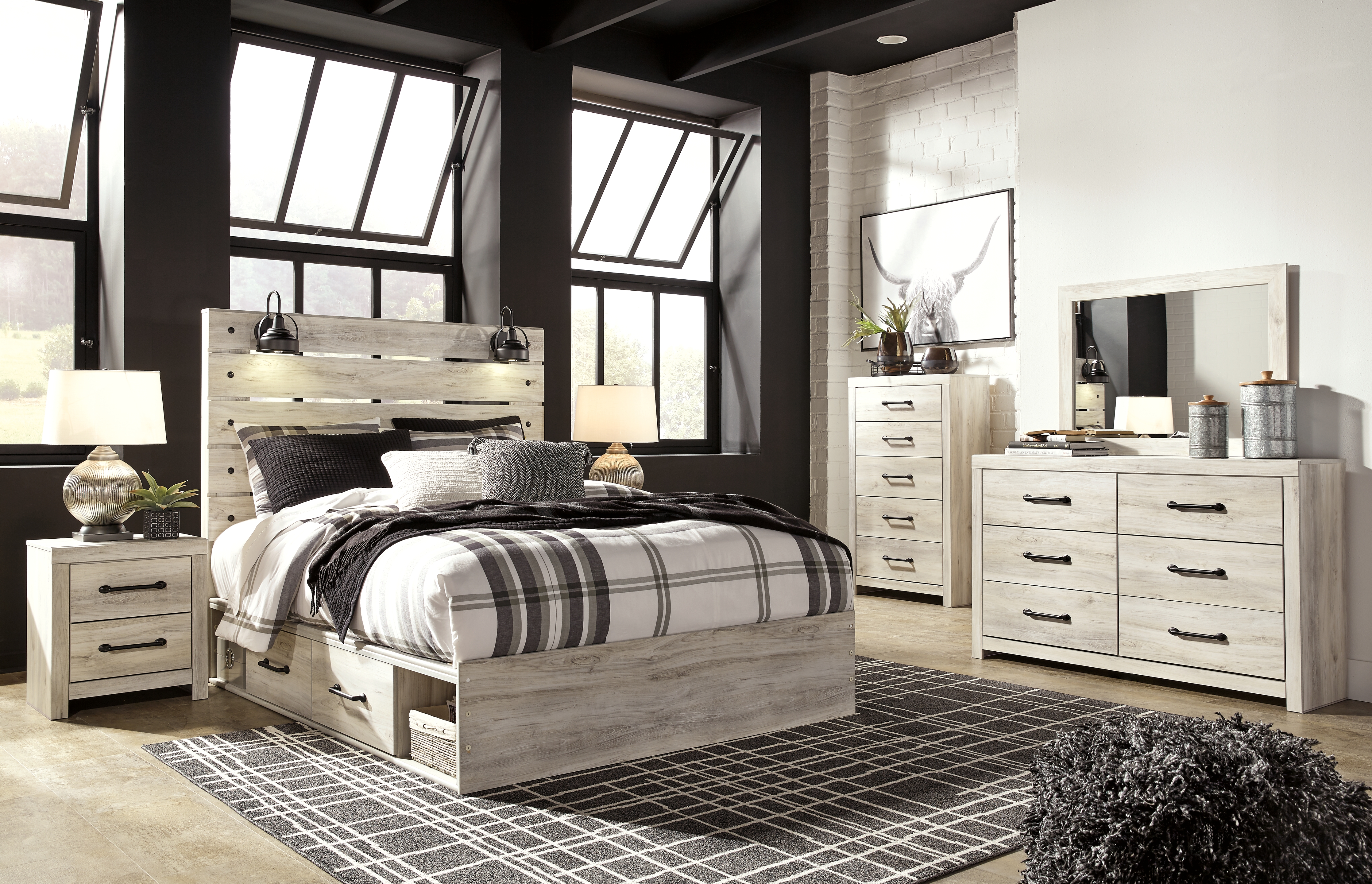 Cambeck Whitewash Panel Bed W 2 Storage Drawers | Woodstock