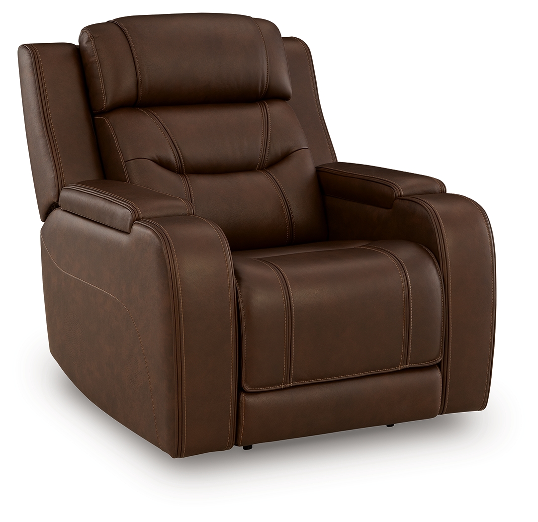 Knightington Dark Brown Leather Power Reclining Console Loveseat
