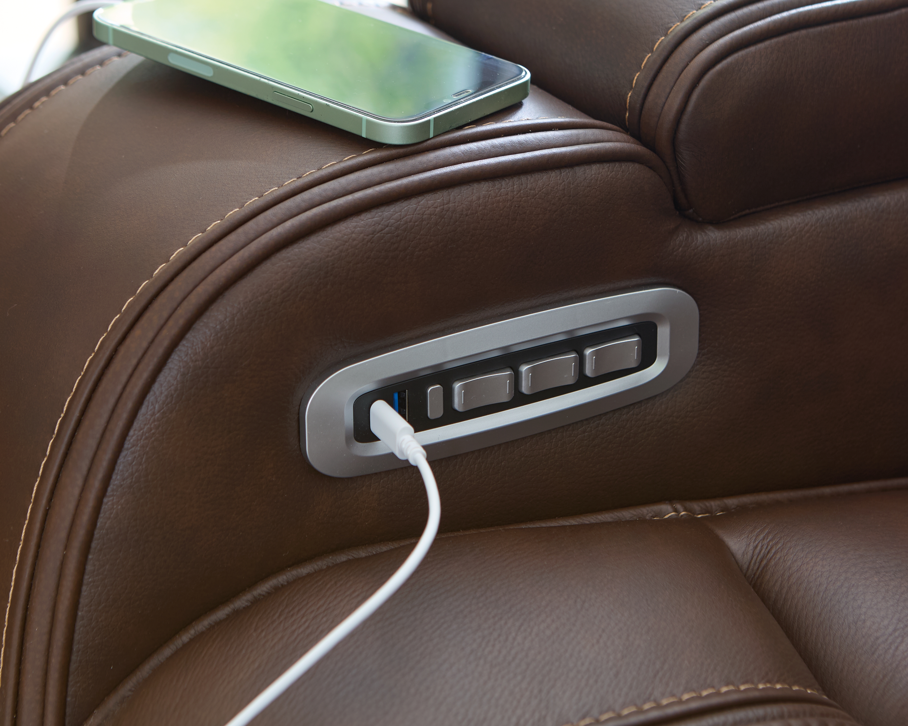 Knightington Dark Brown Leather Power Reclining Console Loveseat