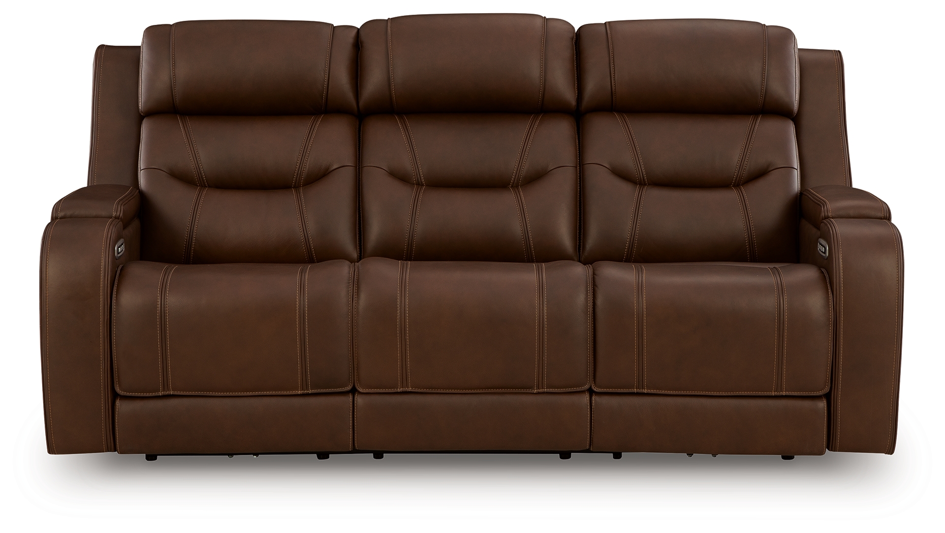 Knightington Dark Brown Leather Power Reclining Console Loveseat