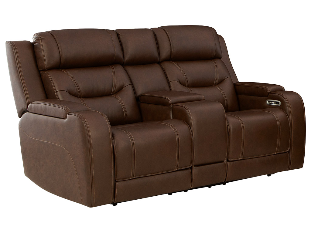 Knightington Dark Brown Leather Power Reclining Console Loveseat