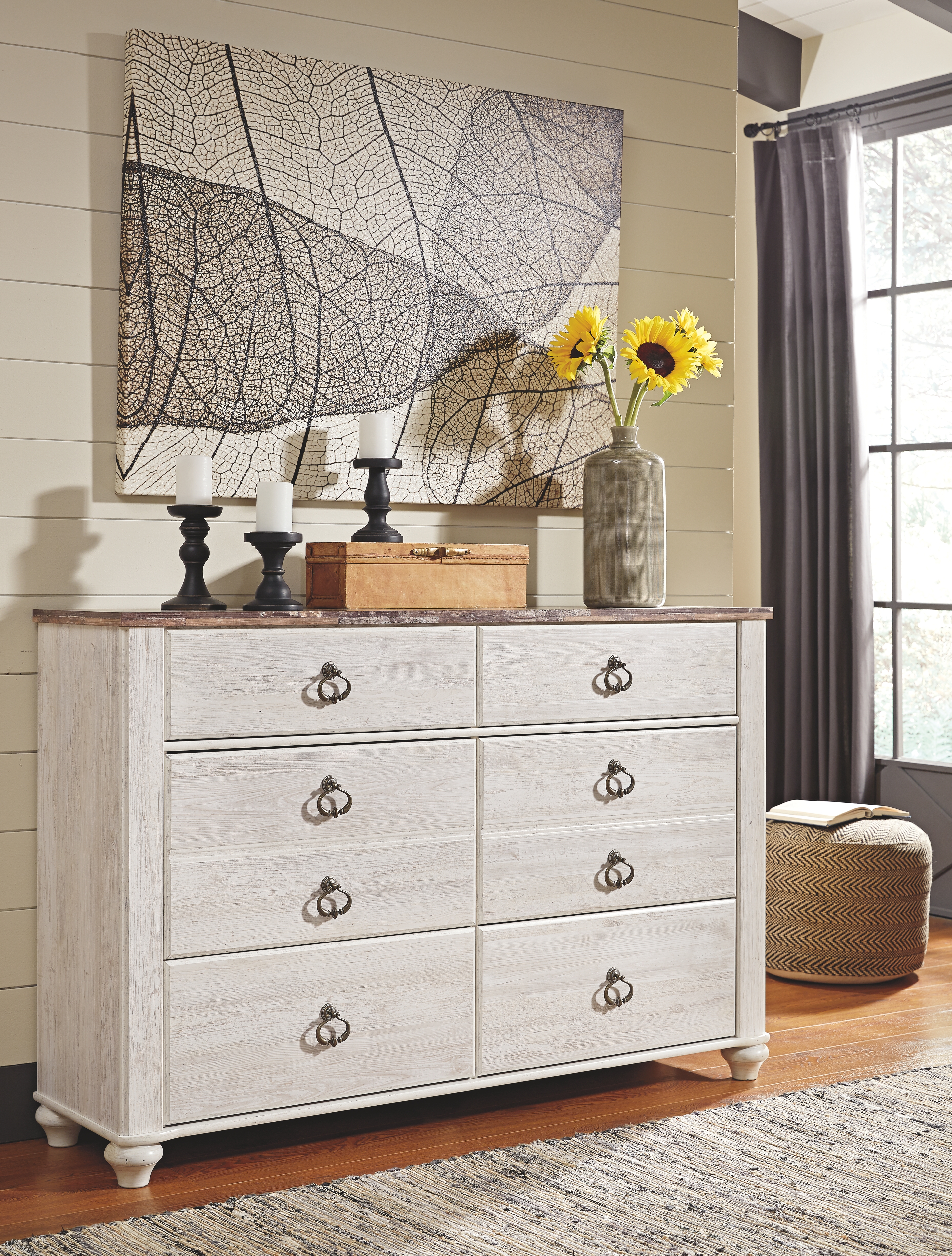 Willowton Whitewash 6 Drawer Dresser | Woodstock Furniture