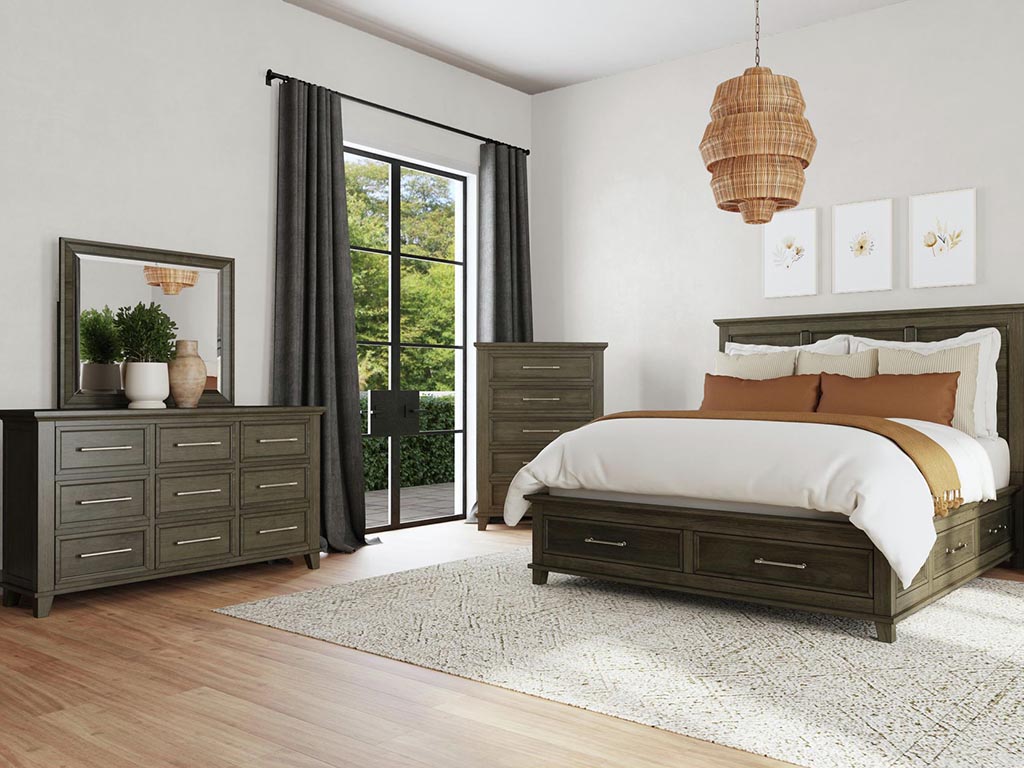 3 piece dresser set grey Canterbury Bedroom With Storage Panel Bed Mirror bubble skirt
