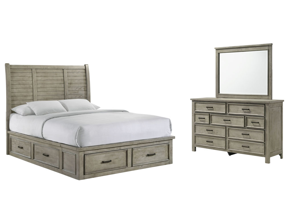 3 piece dresser set grey Sullivan Bedroom Bed, & Mirror King Size Gray bubble skirt