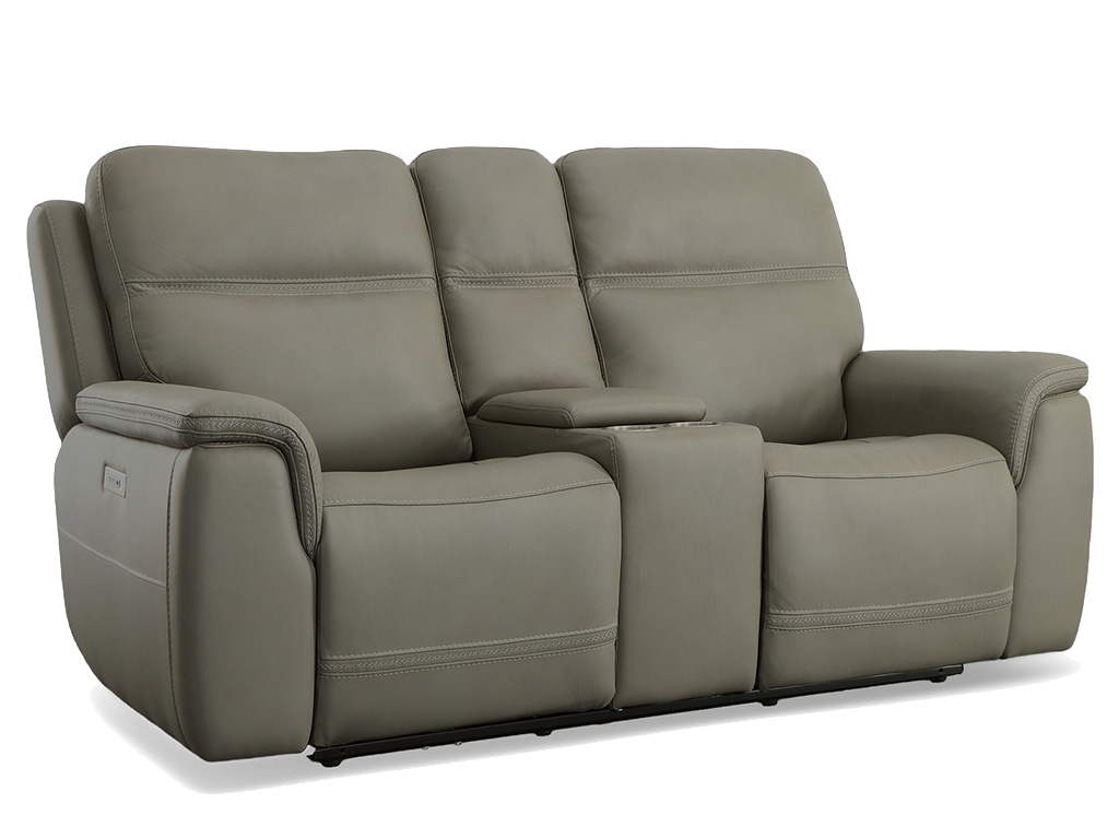 Sawyer Greige Leather Zero Gravity Power Reclining Console