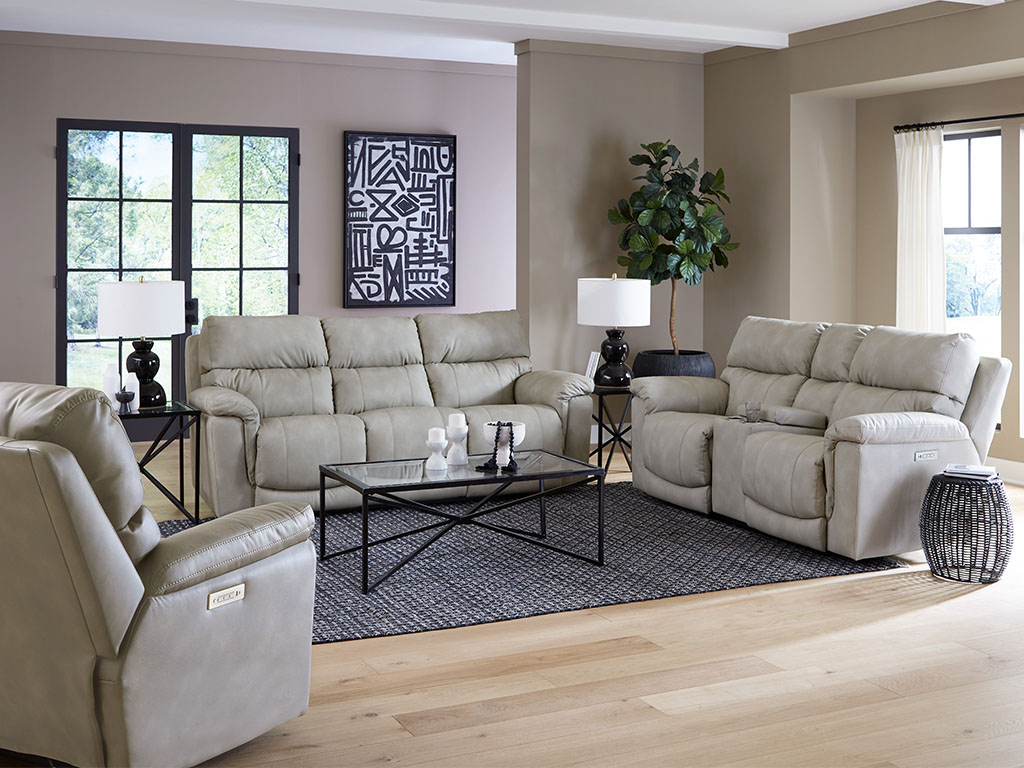 Cosmo Taupe Zero Gravity Triple Power Reclining Console Loveseat
