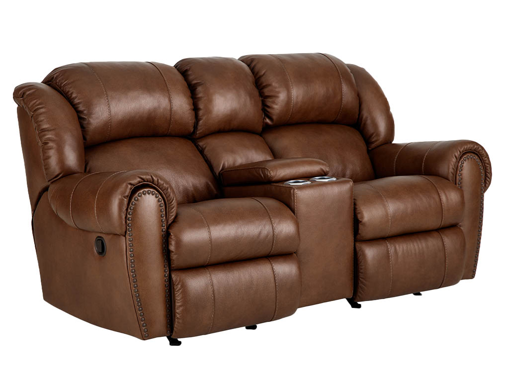 Laredo Cognac Leather Power Reclining Rocker Console Loveseat