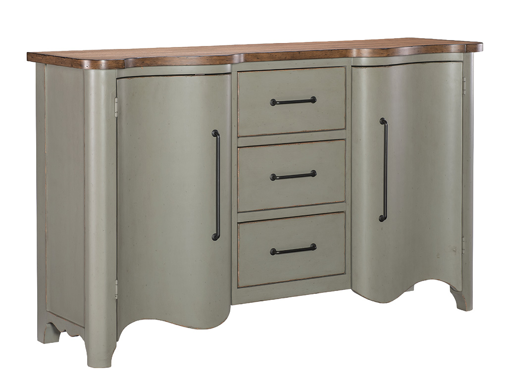 Country Chest of Drawersカントリーチェスト　オリブグレー Vintage Market Moss Scalloped Door Chest | Woodstock Furniture
