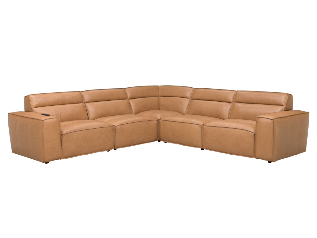 Alex Winchester Buckskin Leather 5 Piece Sectional With Immersive