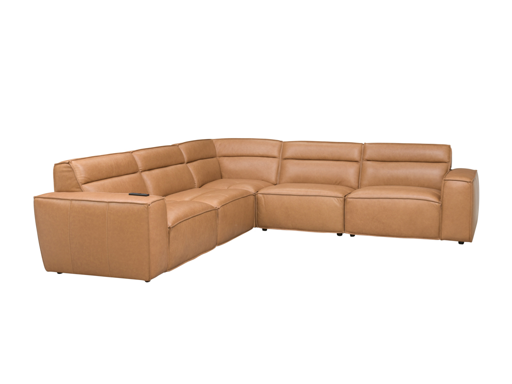 Alex Winchester Buckskin Leather 5 Piece Sectional With Immersive