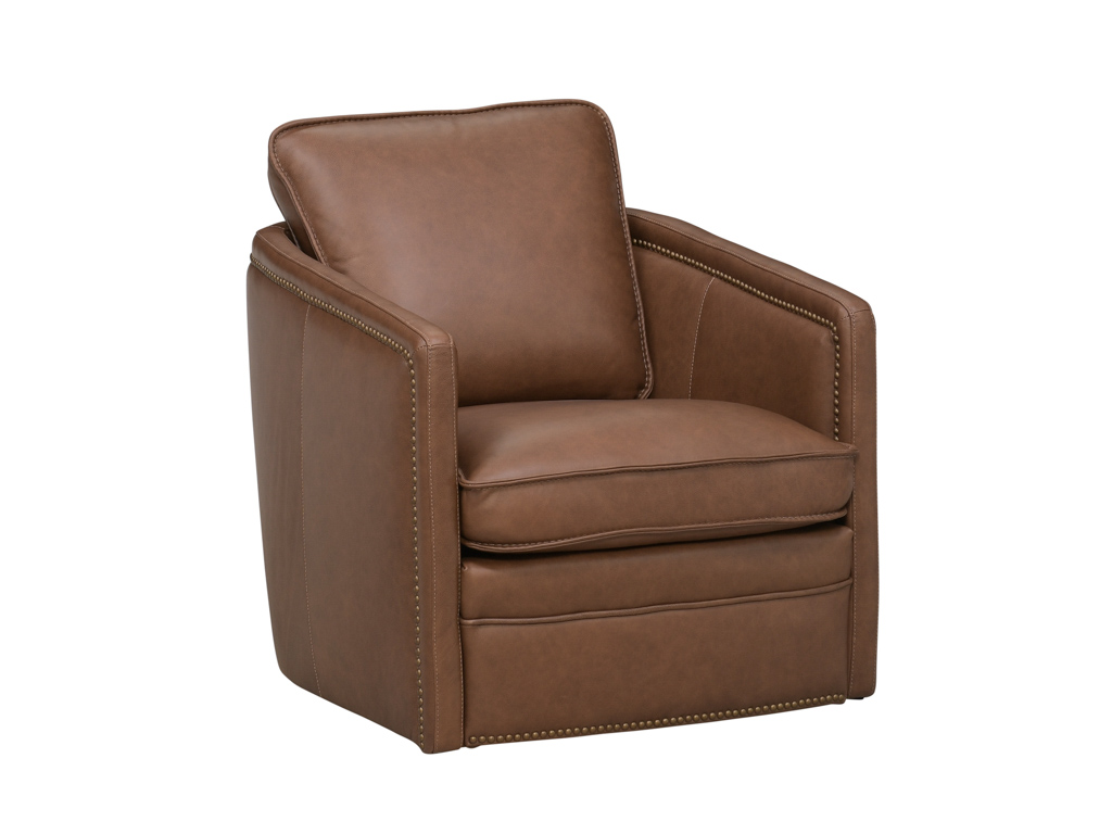 FEATHERWEIGHT CHAMPION CORDELL 茶 Baylor Winchester Nutmeg Leather Swivel Chair | Woodstock