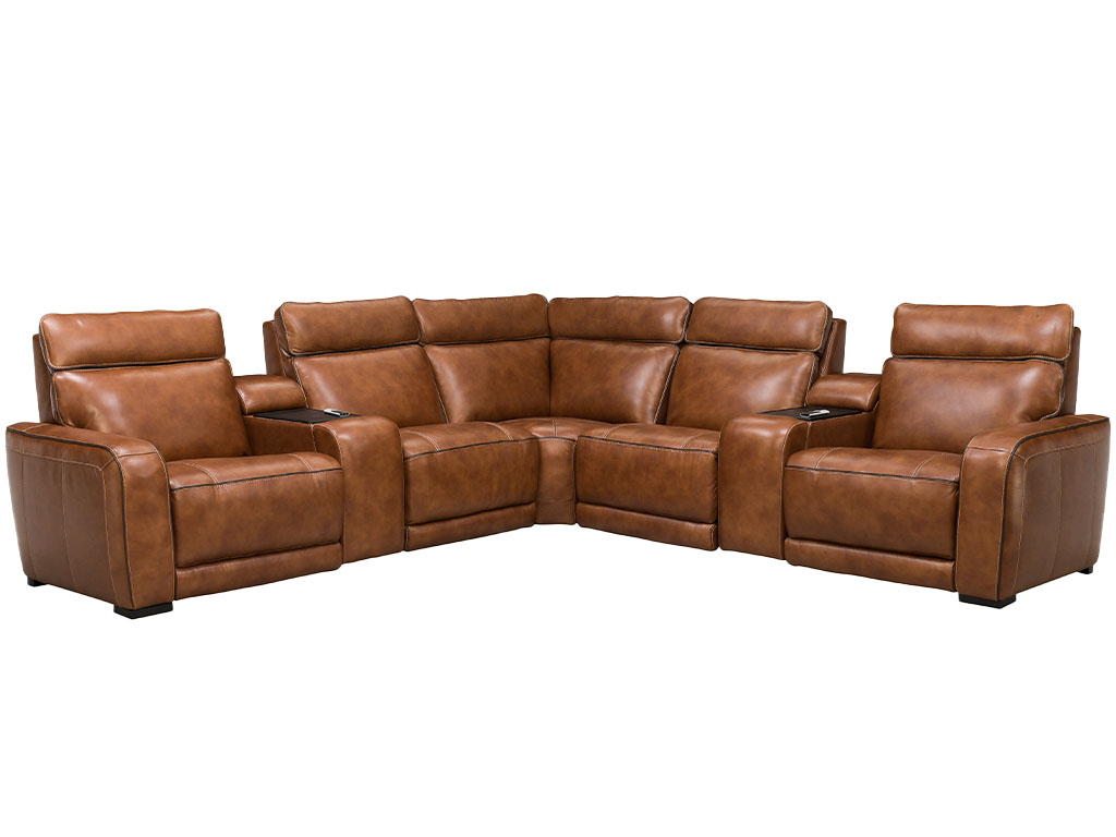 Zeppelin Venetian Honey Leather 7 Piece Triple Power Reclining