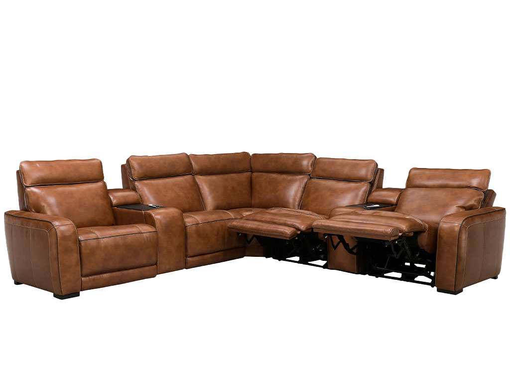 Zeppelin Venetian Honey Leather 7 Piece Triple Power Reclining