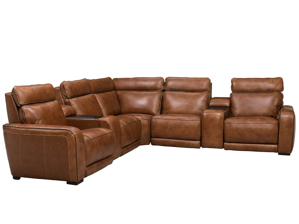 Zeppelin Venetian Honey Leather 7 Piece Triple Power Reclining