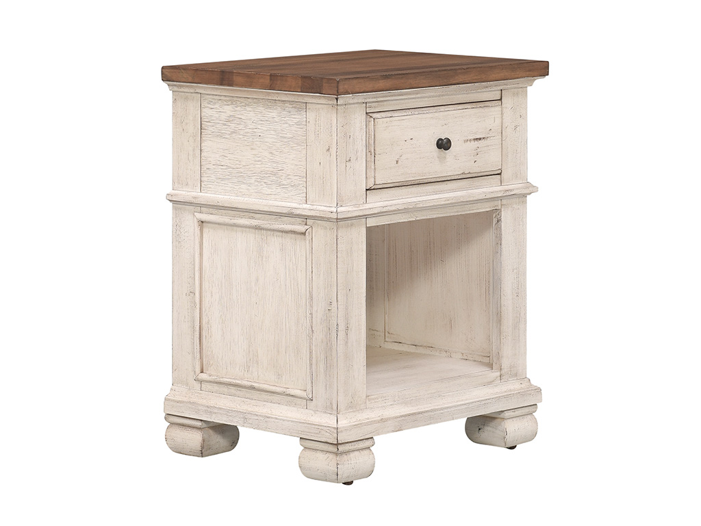 Belmont Antique Linen And Timber Brown 1 Drawer Nightstand